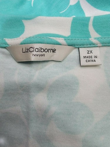Liz Claiborne Womens Shirt Top Blouse Size 2X Green White Bird Floral - Picture 2 of 12