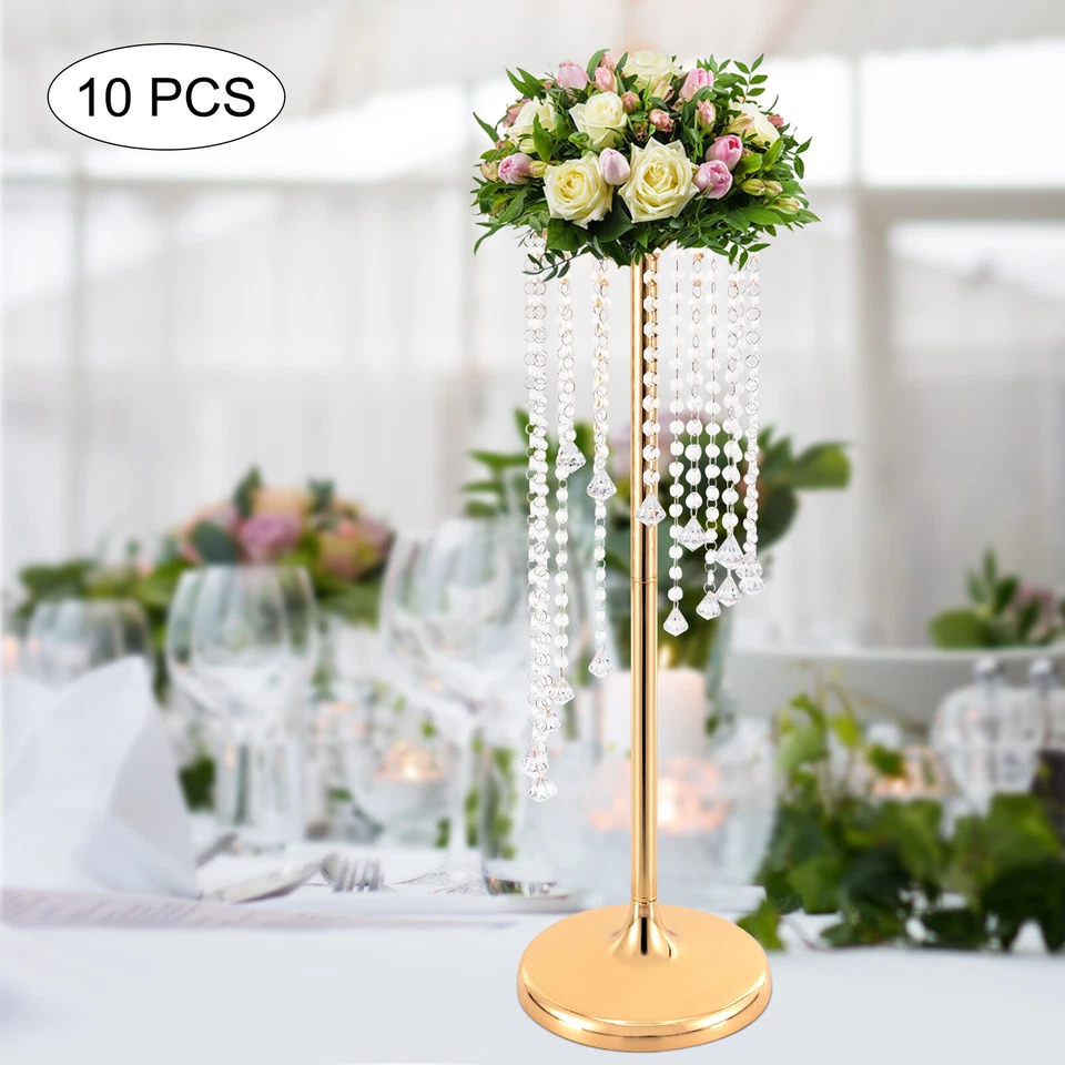 10Pcs 27.5 inch Tall Crystal Flower Vase For Wedding Centerpieces Gold Vases - Image 2 of 4
