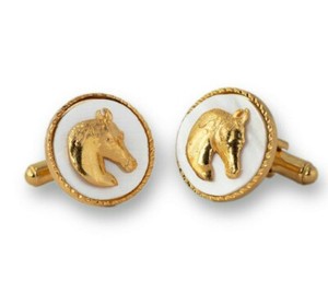 Authentic Handcrafted 18 kt Gold plated Horse Round Cufflink with base of Mother of Pearl