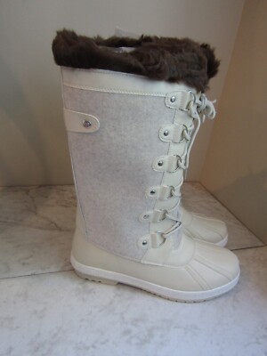 NIB ShoeDazzle Solene Cold Weather Bone Flat Lace Up Boots Women's Size 9.5