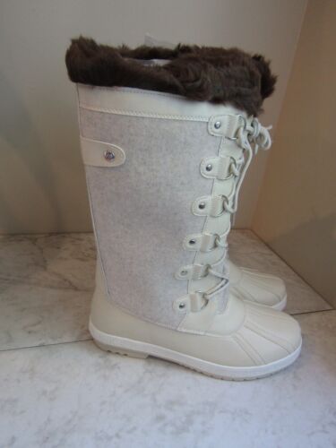 NIB Shoe Dazzle Solene Cold Weather Bone Flat Lace Up Boots Women's Size 9.5