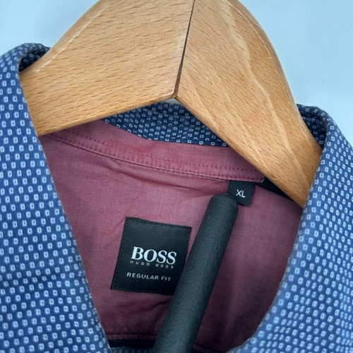 Camicia Hugo Boss uomo extra large blu stampa geometrica bottoni manica lunga - Foto 6 di 6