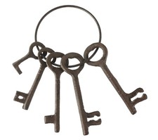 Cast Iron Jailer Skeleton Keys Large Ring Set of 5 Pirate Prison Jailhouse