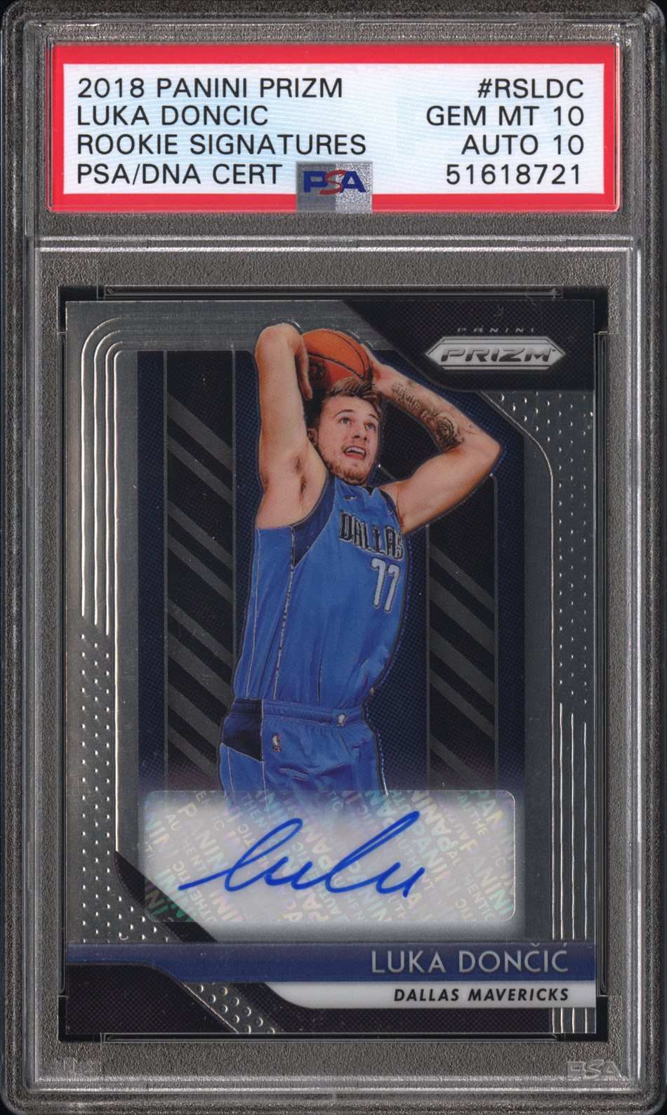 2018 PANINI PRIZM ROOKIE SIGNATURES #RSLDC LUKA DONCIC ROOKIE RC PSA 10 AUTO 10 view 1