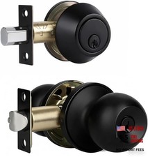 Front Door Lock Set Exterior Door Lock Set with Deadbolt, 1 Pack Matte Black