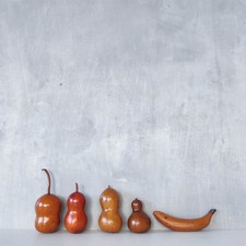 Vintage decorative collection dried gourds and a wooden banana! Still life props