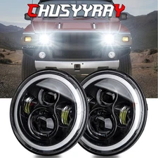 For 2003-2009 Hummer H2 Pair 7" inch Round LED Headlights High Low Beam DRL Lamp