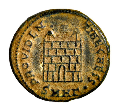 Constantine II Follis Campgate Star Heraclea SMH Gamma Green Patina Genuine Coin