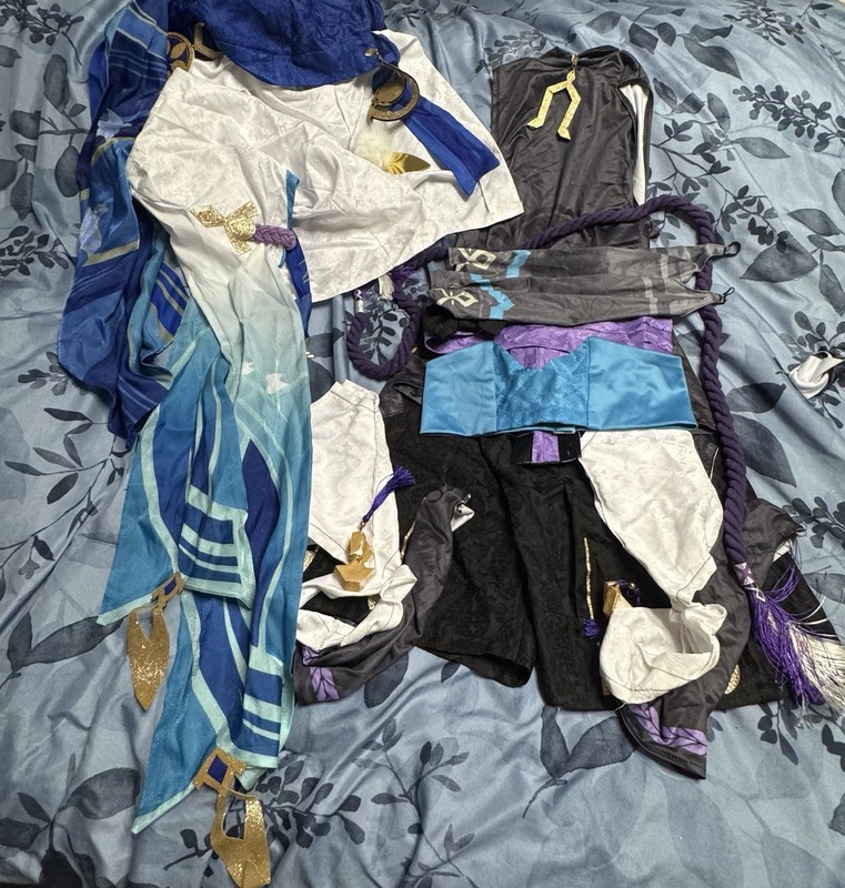 Cosplay complete multi-piece outfit set black white blue purple w/ accessories