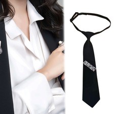 Black Ties for Women Adjustable Schoolgirl Uniform Pre Tied Black Neck Tie