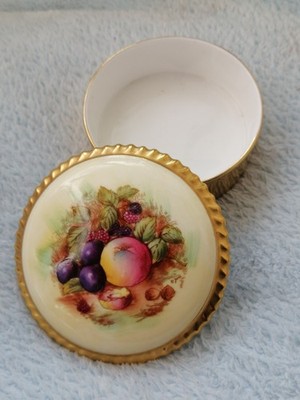 Vintage Ansley Trinket Box Painted with Fruit , signed D Jones .