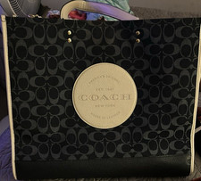 Coach Large Blue Ivory Logo Tote Bag Gold Har...