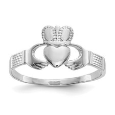 14k White Gold Polished Ladies Claddagh Ring Size 6