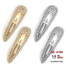 4PCS Rhinestone Hair Clips, Snap Barrettes, 2.36 Inch Water Drop Crystal Bling