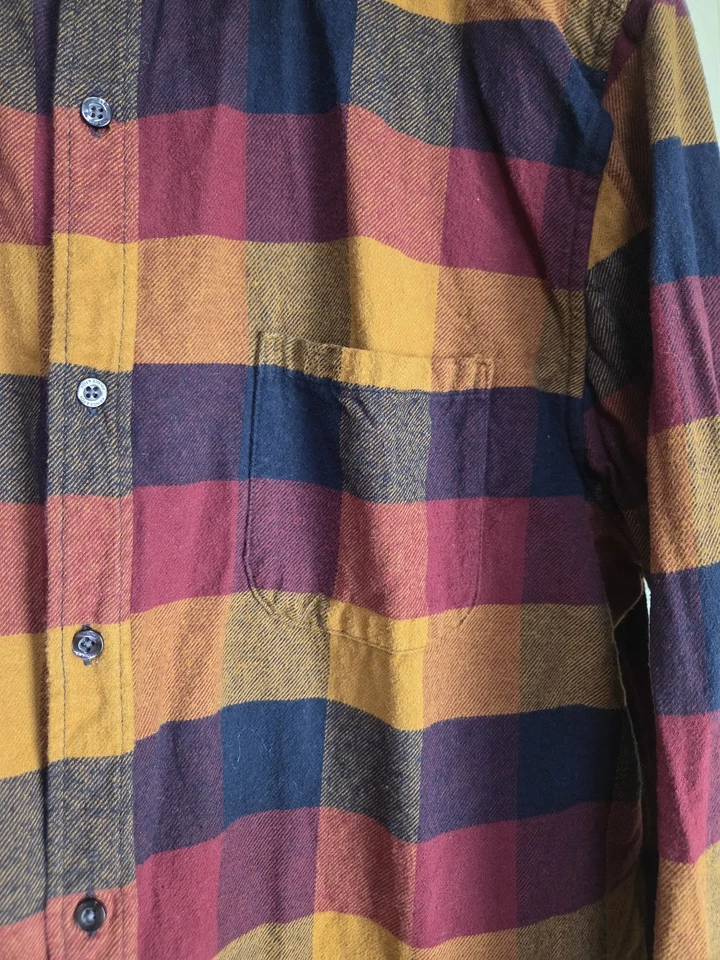 Prince & Fox Shirt Mens XL Burgundy Yellow Navy Plaid Flannel Long Sleeve Pocket - Image 2 of 4