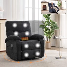 Massage Recliner Chair with Heat  Swivel Rocker, Black
