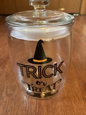 Glass Trick or Treat Candy / Cookie Clear Glass Jar with Sealing Lid ~EUC