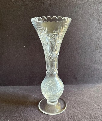 Antique Abp American Brilliant cut crystal glass vase pinwheel Sawtooth rim 10.5