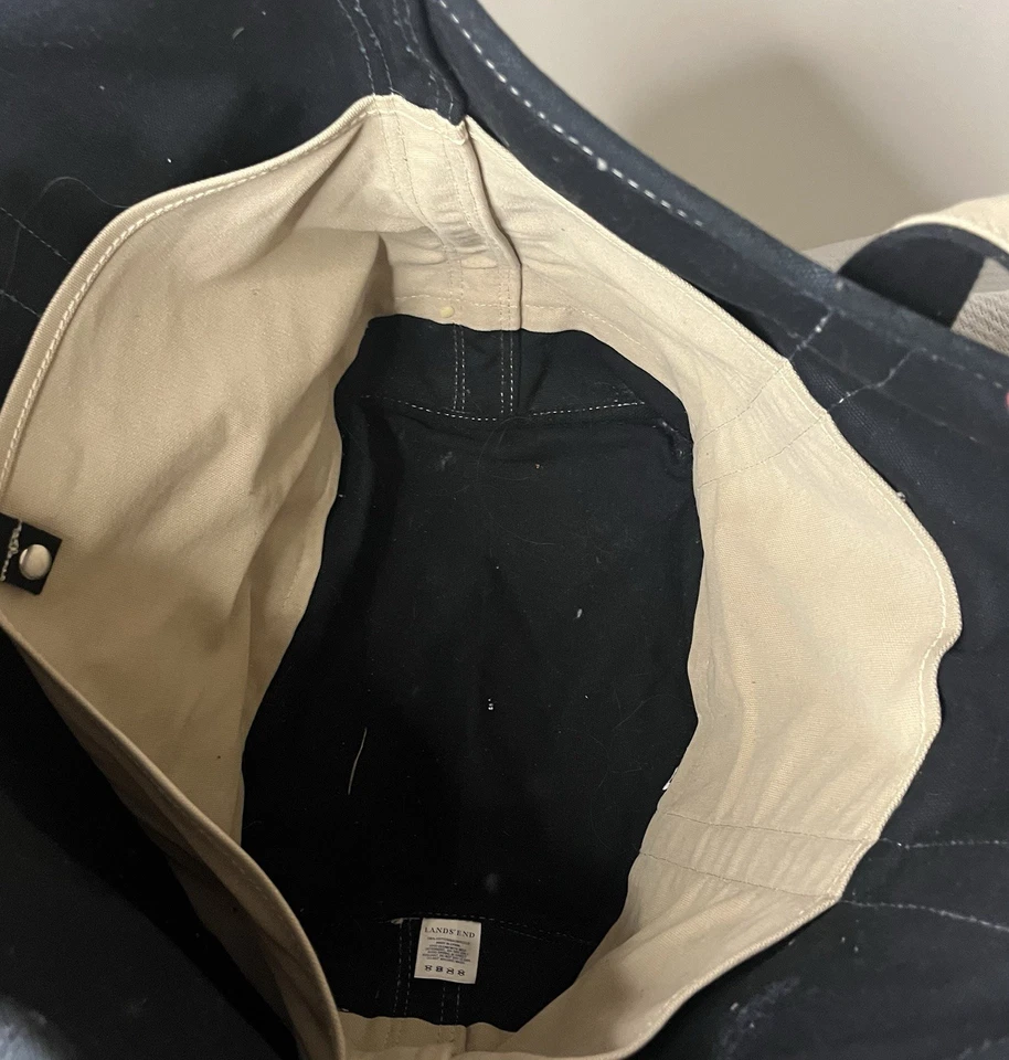 LANDS END-Vintage Black/Tan Canvas Boat Tote Bag Rare Color XL Open Top - Image 3 of 4
