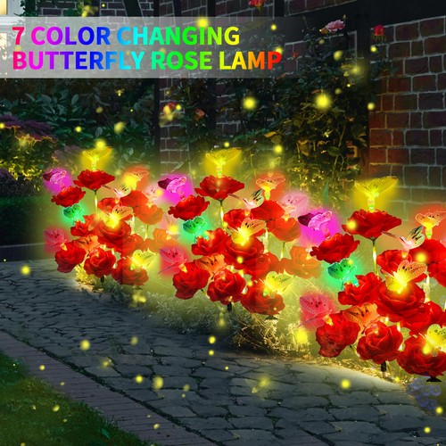 Solar Butterfly Rose Garden Lights Outdoor Waterproof Decorative Flower Garde... - Bild 3 von 7