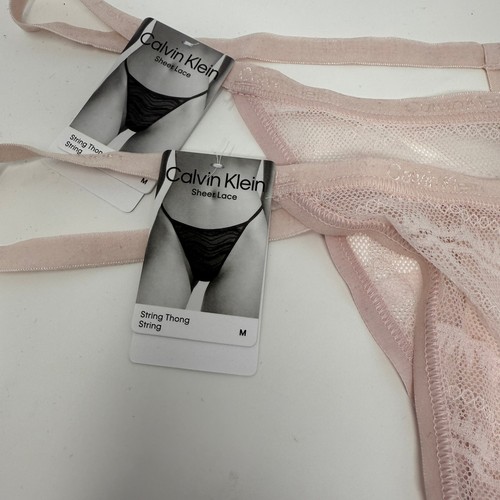 Neu 2 Calvin Klein String-Tanga Größe Medium durchgehend Spitze hellbraun QD3994-690 - Bild 5 von 7