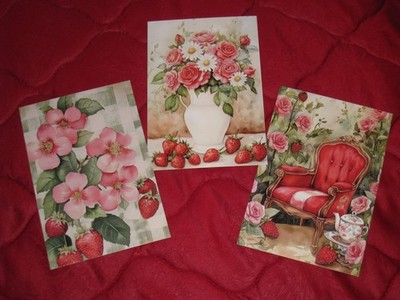 Postkarten 3er Set * Erdbeersommer * 10 x 14 cm* Scrapbooking- oder Junk-Journal