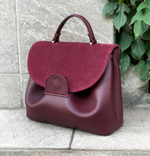 Women's Leather Handbag Suede Burgundy Wine Red Shoulder Bag