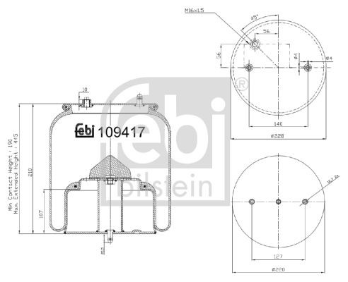 FEBI BILSTEIN 109417 Air Suspension Bellow With Piston Replacement Fits SCANIA