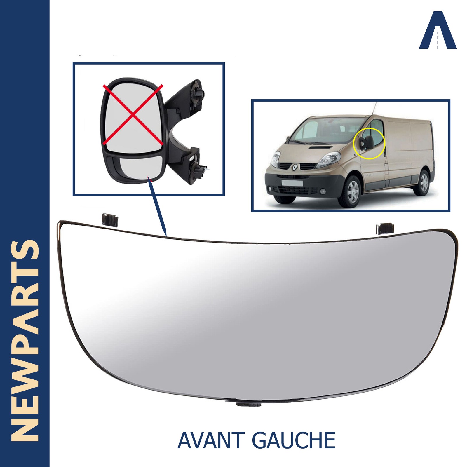 Glace rétroviseur gauche bas Trafic II idéale pour livraisons et chantiers