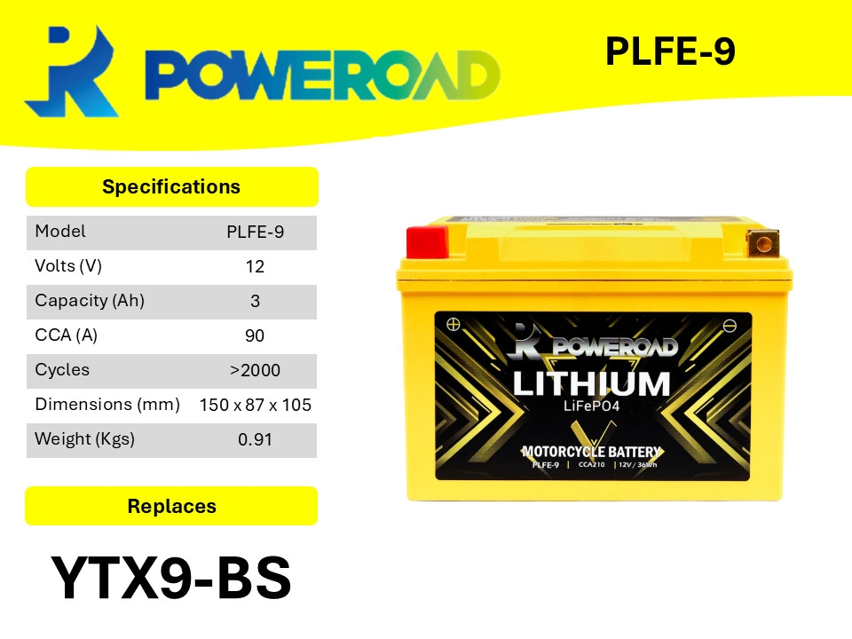 PLFE-9 Lithium Motorcycle Battery YTX9-BS