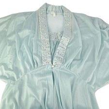 VTG MOVIE STAR 2PC M Blue Sheer Peignoir ROBE Maxi Nightgown Traditional