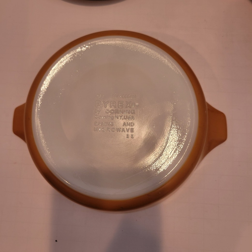 PYREX Casserole Dish 471 & 472 Brown Lids Old Orchard 1pt & 1.5pt Set Of 2 - Picture 8 of 12
