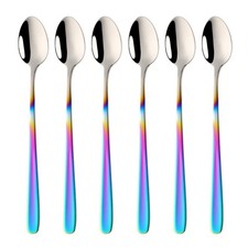 Long Handle Iced Tea Spoons Set of 6 8 inch 18/10 Heavy Duty Coffee Spoon Set...
