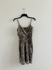 Y2K Express Dress Mini Bronze Sequin V Neck Lined Womens XS Party Glam Going Out
