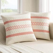 Set of 2 Boho Decorative Pillow Covers 18x18 18" x 18" Pack of 2 Coral Red
