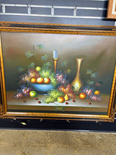 K. Cotter Framed Signed Large Still Life Fruit Painting on Canvas