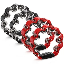 Okllen 4 Pack Double Row Hand Held Percussion Tambourine, Metal Jingles Handl...