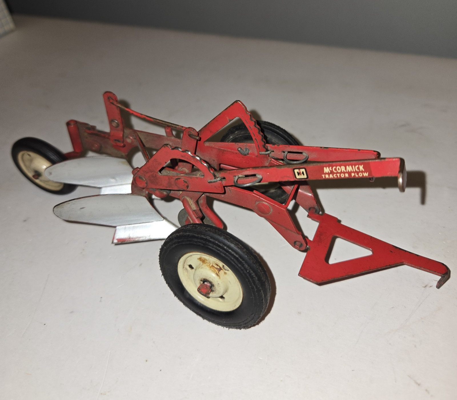 Vintage Eska McCormick Two Bottom Plow 1/16 Scale 1950s Metal Farm Implement Toy