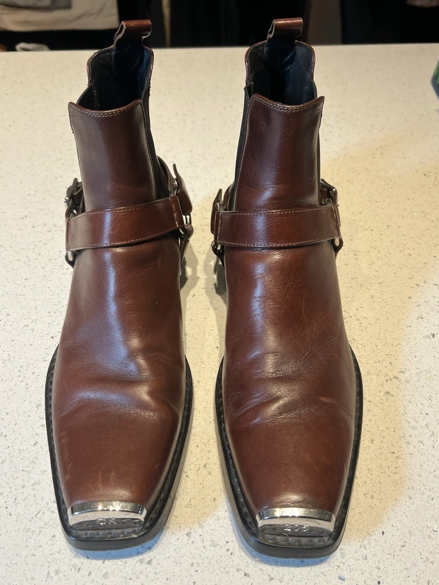 カルバンクライン 205w39nyc ヒールブーツ リングブーツ ハーネス calvin klein 205w39nyc Brown Leather Western Harness Boots 9.5 US