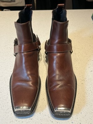 calvin klein 205w39nyc Brown Leather Western Harness Boots 9.5 US