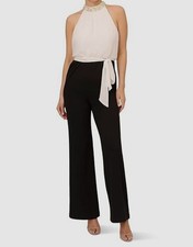 Adrianna Papell Women's Black Embellished Neck Jumpsuit Size 4