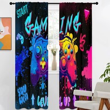 Gaming Curtains 42" W x 84" L Graffiti Gamepad for Gamer Boys Kids Teen Color...
