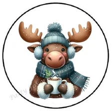 WINTER MOOSE WITH HOT COCOA ENVELOPE SEALS LABELS STICKERS PARTY FAVORS