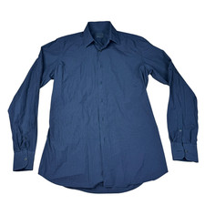 Prada Milano Shirt Size 38/15 Blue Cotton Long Sleeve Button Up Formal