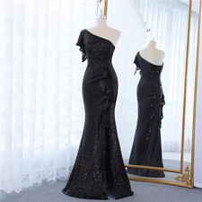 Sequin Dress One Shoulder Black Formal Evening Dresses Customized Prom Gowns