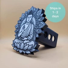 Buddha Trailer Hitch Cover | Black & White 3D Printed Hitch Plug | Fits 2 Inch R