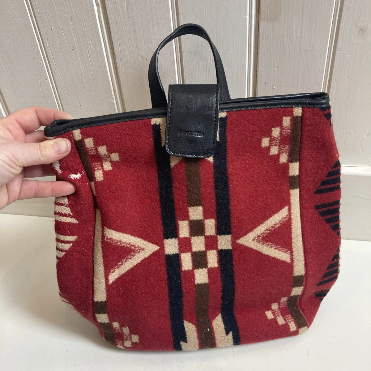 Red Kilim Tapestry Wool Fabric Black Leather Trim Drawstring Small Mini Backpack Elegant Kilim Backpacks - Upcycled Fabric- NEW main image 4