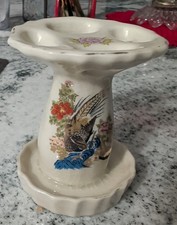 Antique Ceramic Porcelain Toothbrush Tooth Brush Holder Stand Pheasant Peacock
