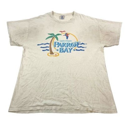 Vintage Captain Morgan Shirt Mens XL White Parrot Bay Coconut Rum Pirate 90s