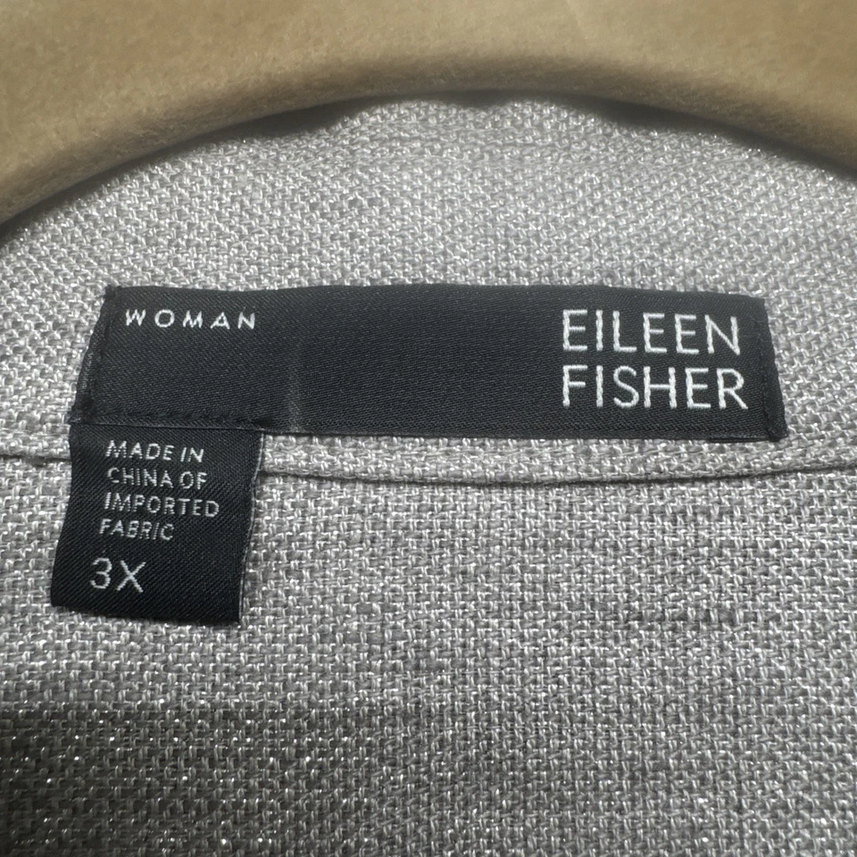 Chaqueta Blazer Eileen Fisher Mezcla de Lino Gris Frente Abierto 3X Calce Relajado Lagenlook Foto 3 de 4